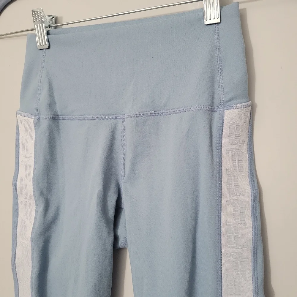 Fabletics Powerhold Baby Blue Logo Stripe Athletic Leggings